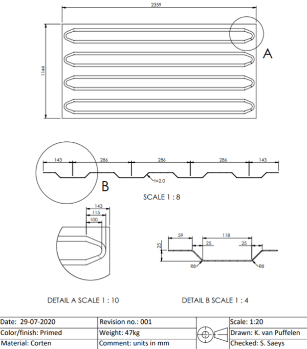 Roofpanel - 2.0 mm x 1144 mm x 2359 mm