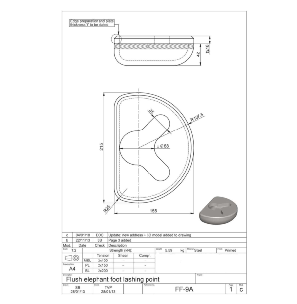 HALF FLUSH ELEPHANT FOOT LASHING POINT - FF-9A - Image 2