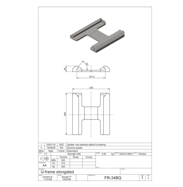 RAISED SINGLE U-FRAME FOUNDATION 55° ELONGATED - FR-34Q - Image 2