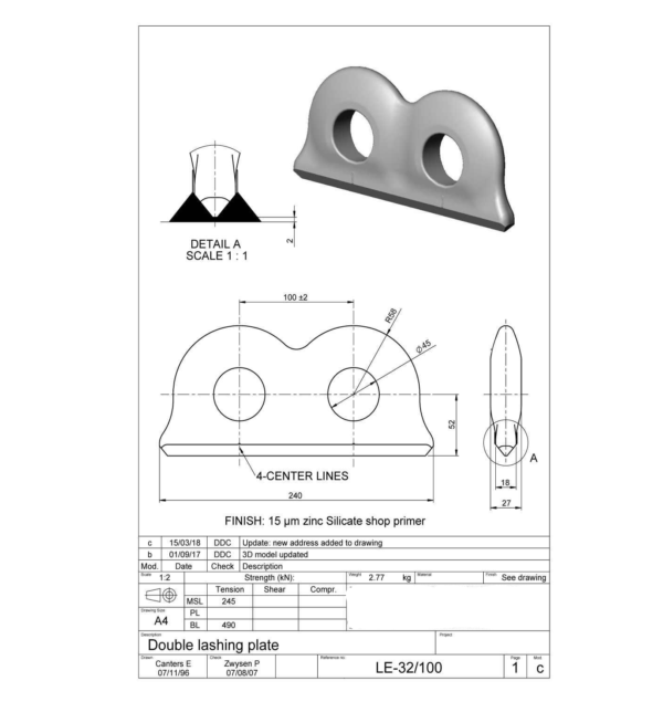 DOUBLE LASHING PLATE 100mm C/C - LE-32/100 - Image 2